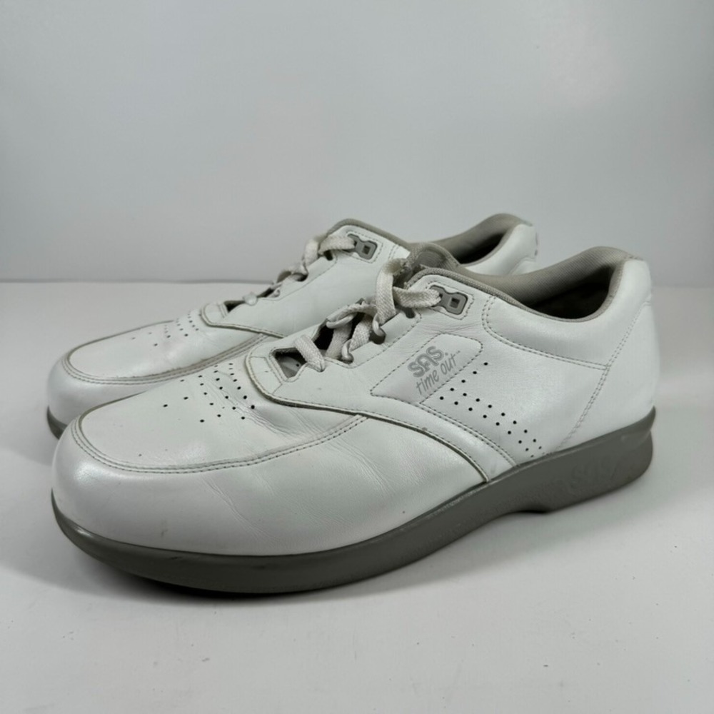 SAS Time Out Men's US 10 W Wide White Leather  Diabetic Orthopedic Shoes Sneaker
